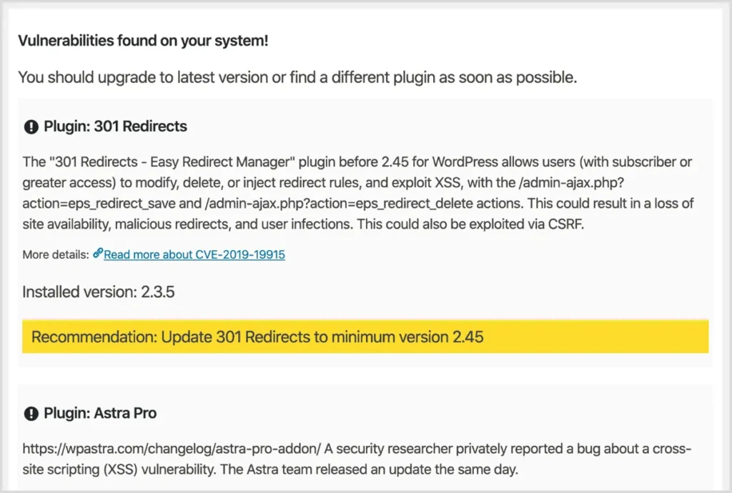 found vulnerabilities screenshot