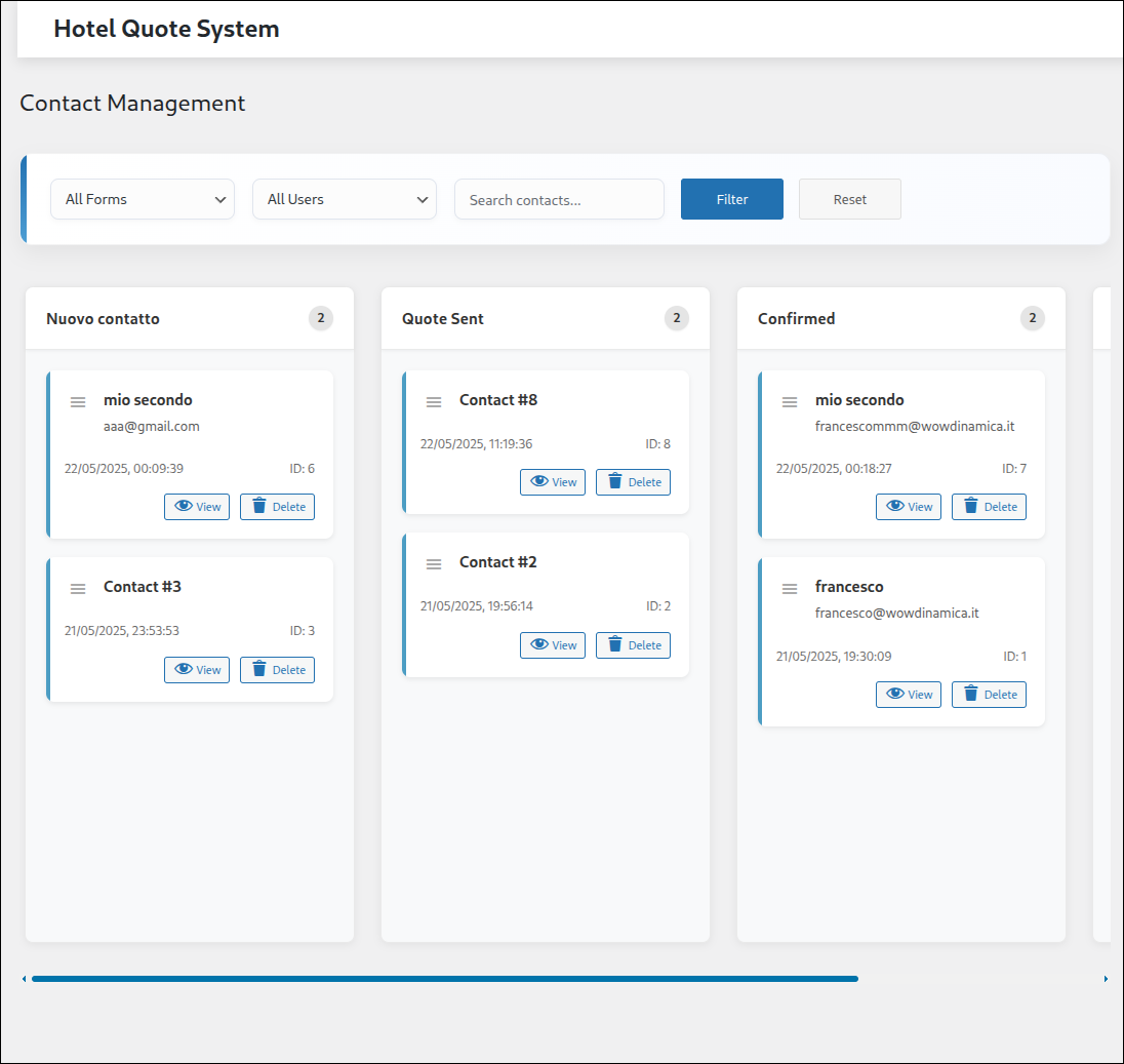 hotel quote system kanban